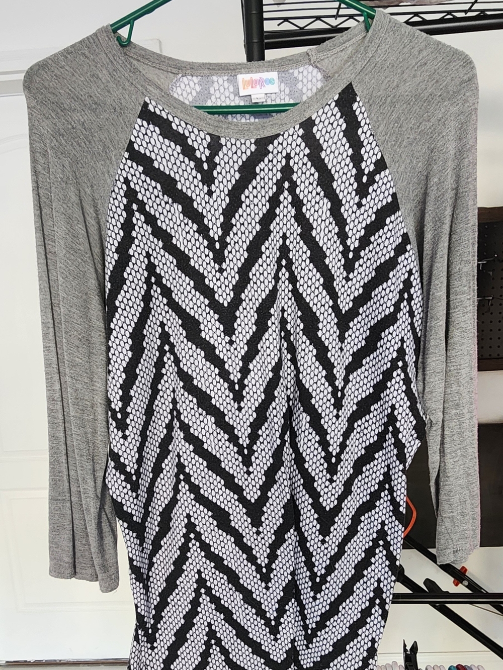 LuLaRoe Black White Chevron Raglan Tunic